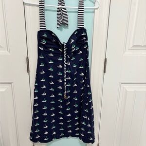 Tommy Bahama Navy Sailboat Print swimsuit cover with Striped Straps